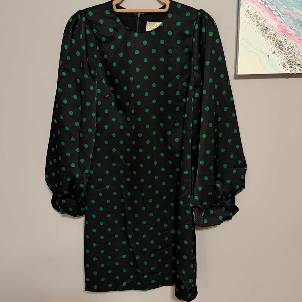 Flora Bea NYC Madelina Satin Polka Dot Mini Dress S - NWT Bishop Sleeve - Picture 4 of 6